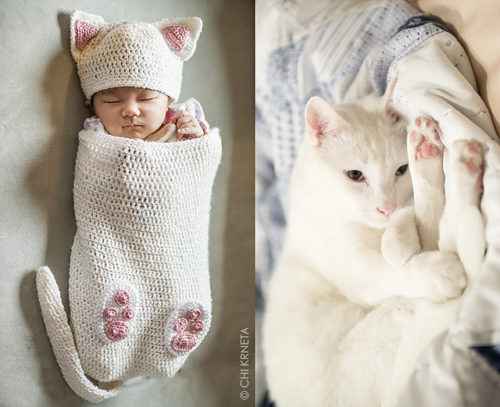 Cat Baby Cocoon Hat & Bootie Set